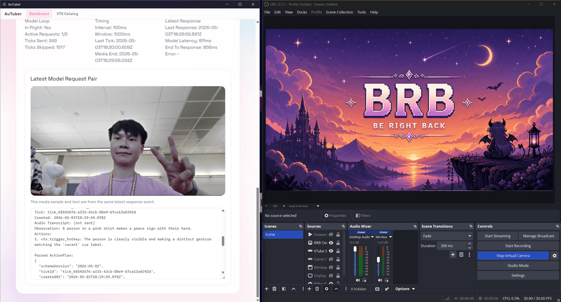 OBS return-from-BRB demo showing the helper workflow when the streamer comes back