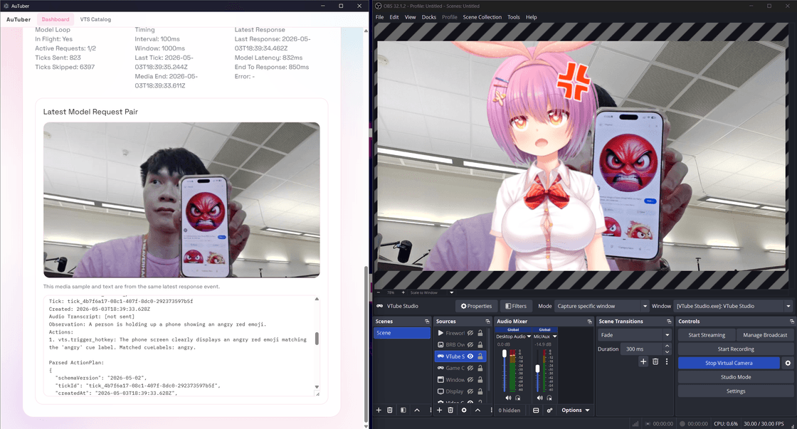 Another avatar-reaction example showing a stronger emotion cue under the same controlled hotkey system