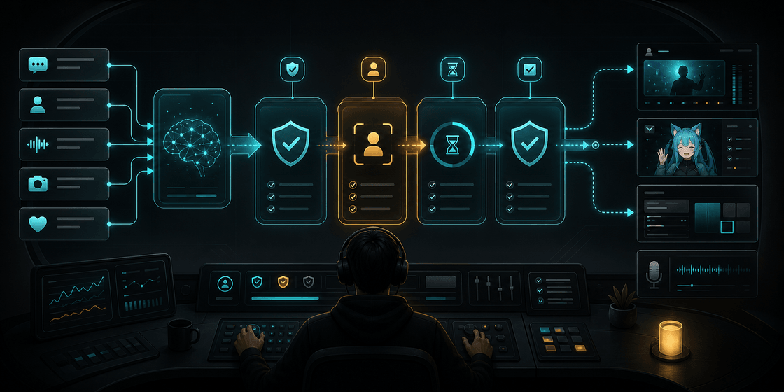 Safe AI stream automation approval flow with validation gates and creator control